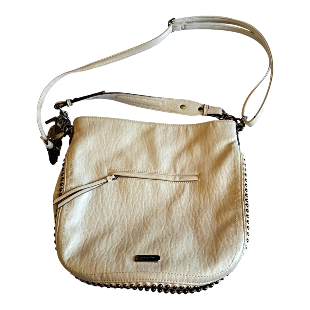 Jessica Simpson Camile Womens Faux Leather Studded Hobo Handbag in Fog